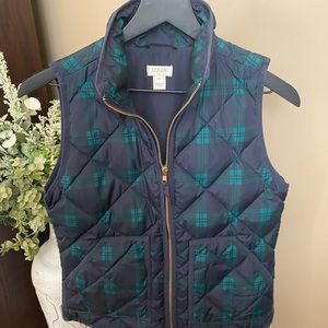 J Crew Women’s Puffer Vest Blue Green Plaid